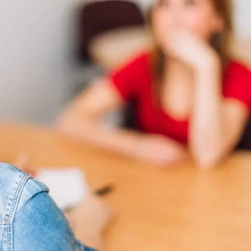 two people meeting in medical office